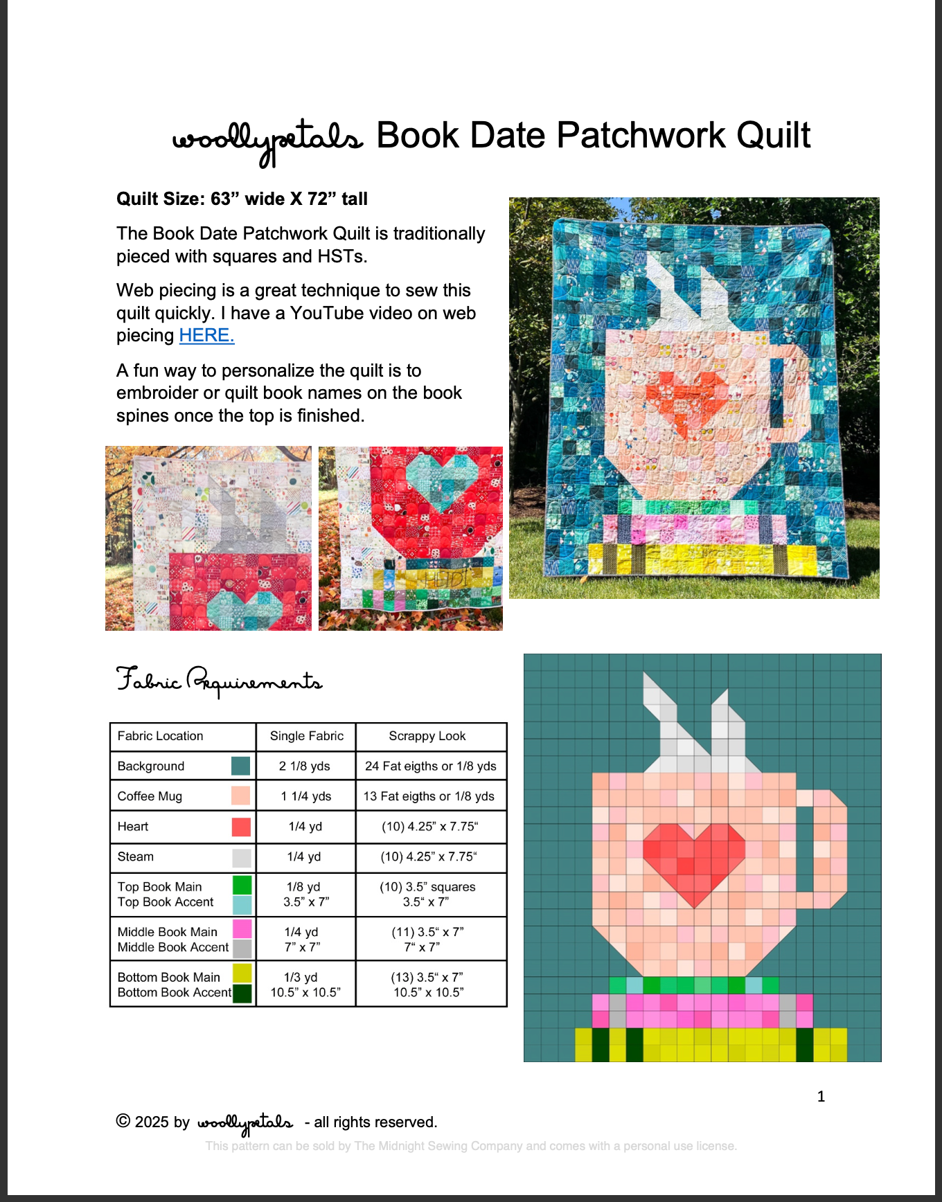 Book Date Patchwork Quilt Pattern- WoolyPetals