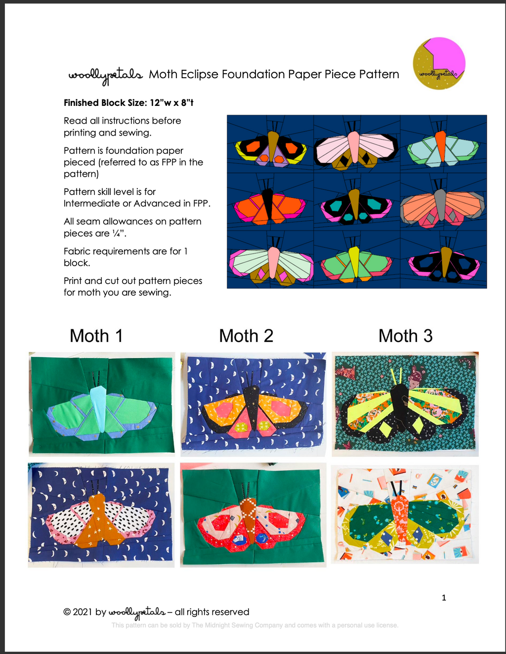 Moth Eclipse FPP (Foundation Paper Piecing)- WoolyPetals