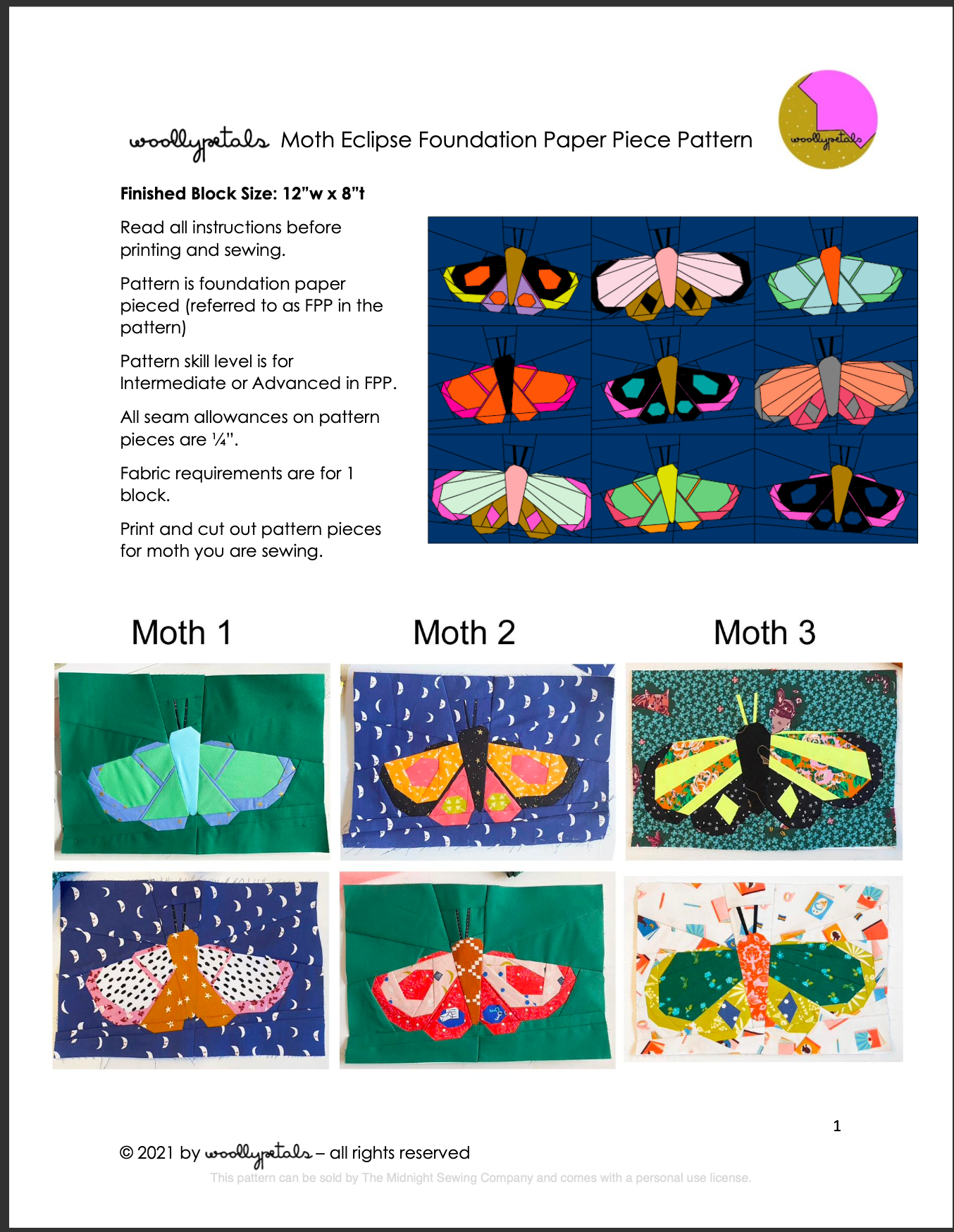 Moth Eclipse FPP (Foundation Paper Piecing)- WoolyPetals